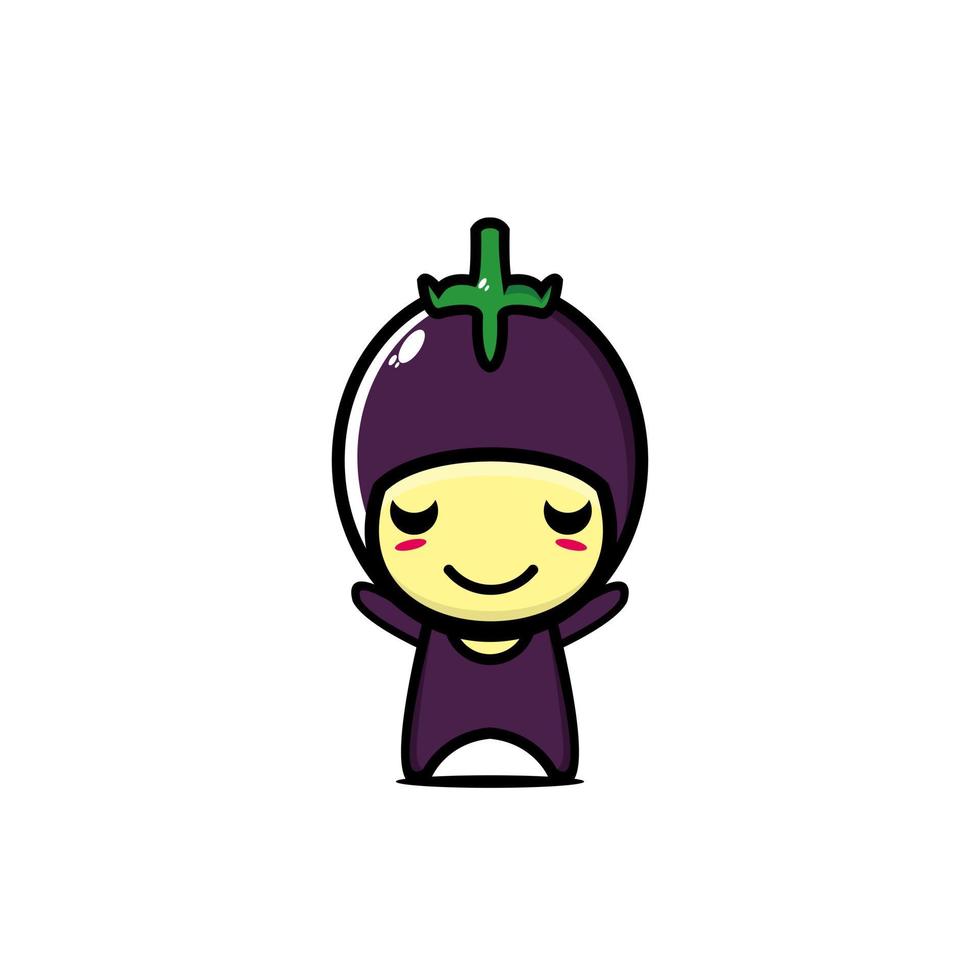 personnage d'aubergine souriant drôle mignon. conception d'illustration de dessin animé de style plat de vecteur. isolé sur fond blanc vecteur