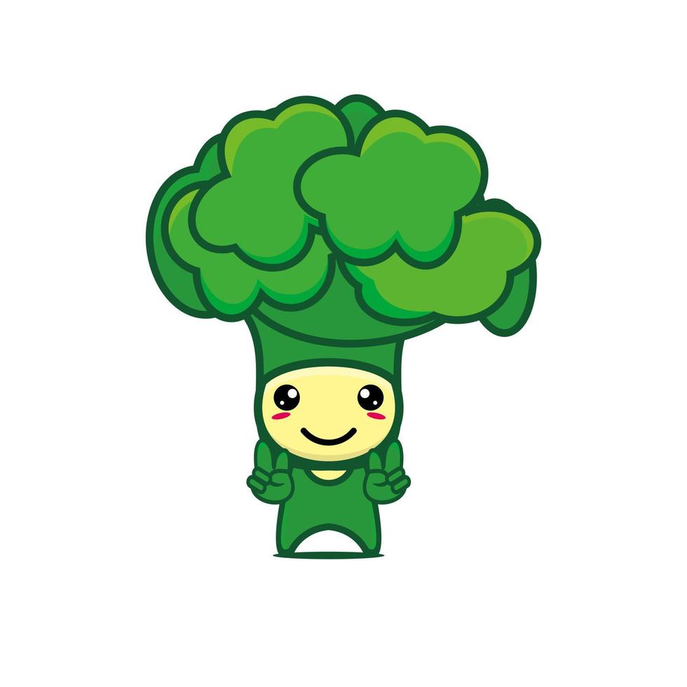 légume de brocoli mignon personnage drôle. conception d'illustration de personnage de dessin animé de vecteur kawaii. isolé sur fond blanc