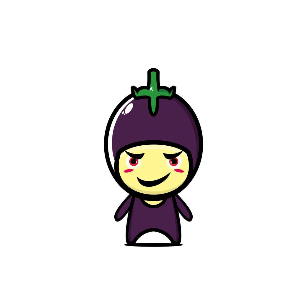 personnage d'aubergine souriant drôle mignon. conception d'illustration de dessin animé de style plat de vecteur. isolé sur fond blanc vecteur