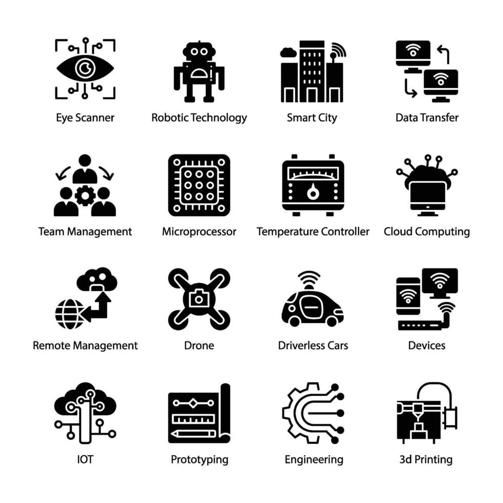 ai apprentissage glyphe vecteur Icônes ensemble