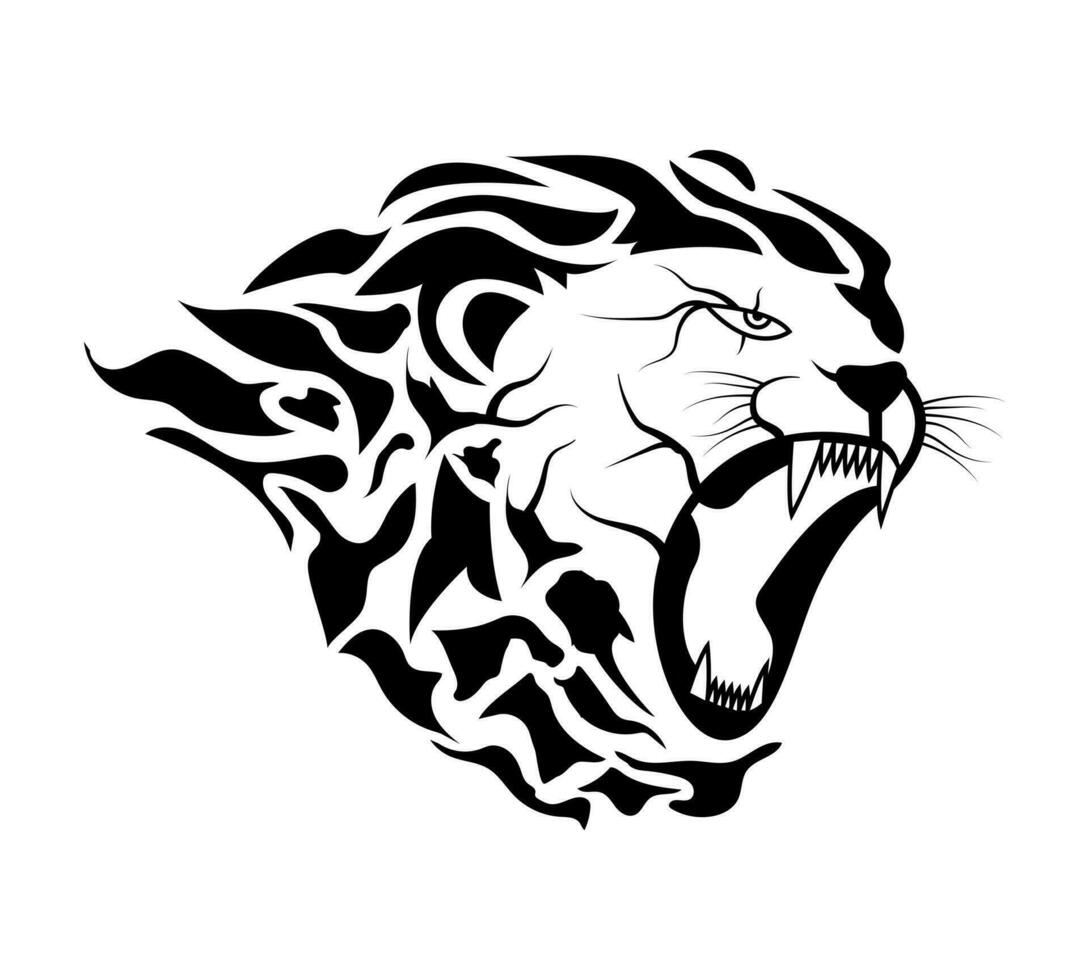 Feu Lion tête silhouette logo. le Lion ouvert le sien bouche. vecteur