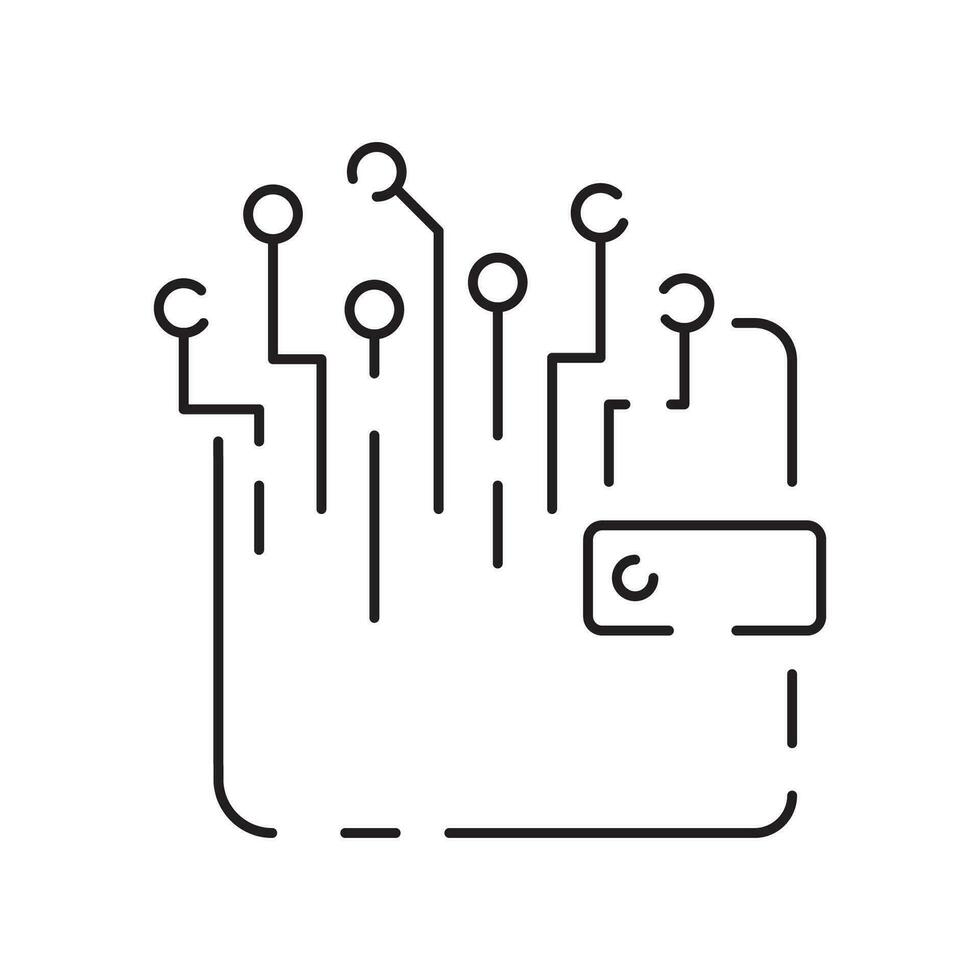 blockchain mince noir ligne icône vecteur illustration. contour le financier structure de bitcoin et crypto-monnaie investissement, fintech transaction et paiement, crypto Commerce et échange.