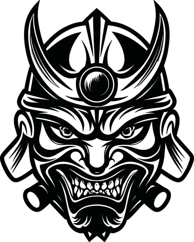 traditionnel Japonais guerrier masque expression démoniaque visage noir et blanc vecteur Japonais glyphe soldat