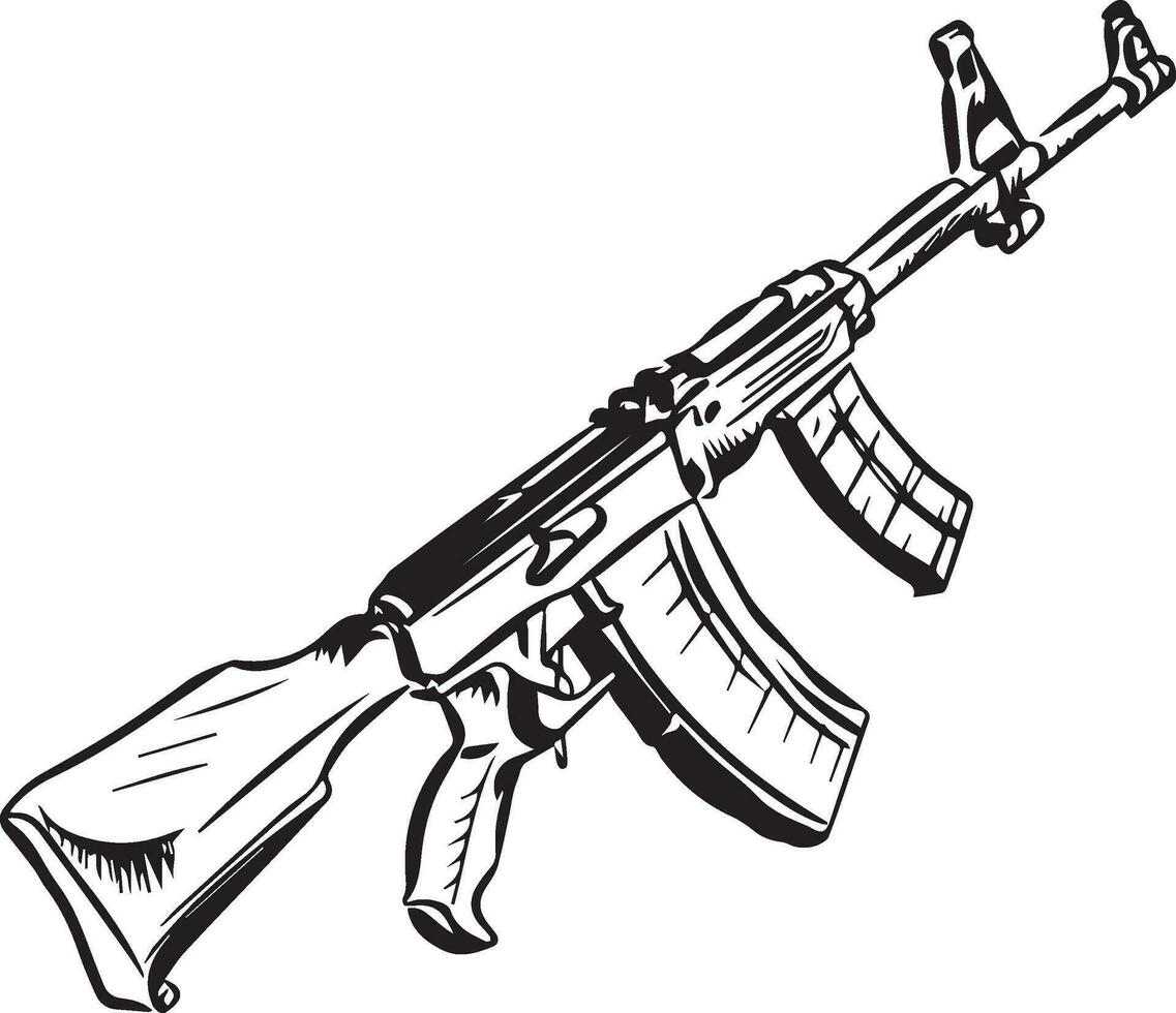 une noir et blanc illustration de un ak 47 fusil. vecteur