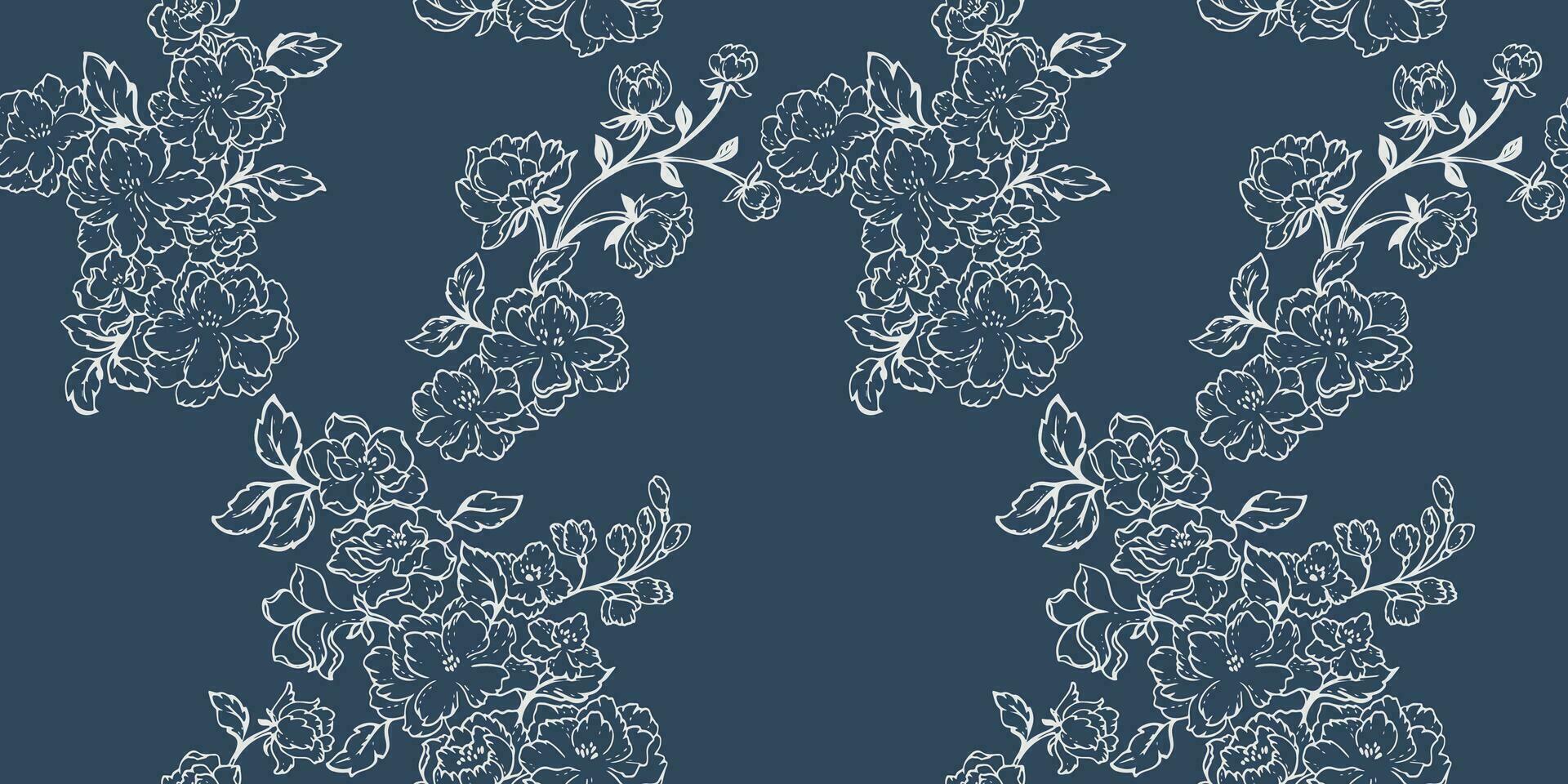 vecteur main tiré abstrait, Facile fleurs branches internement dans une sans couture modèle. abstrait forme ligne floral impression sur une foncé Contexte. modèle pour textile, mode, surface conception, tissu,