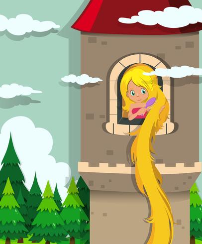 Princesse aux cheveux longs sur la tour vecteur