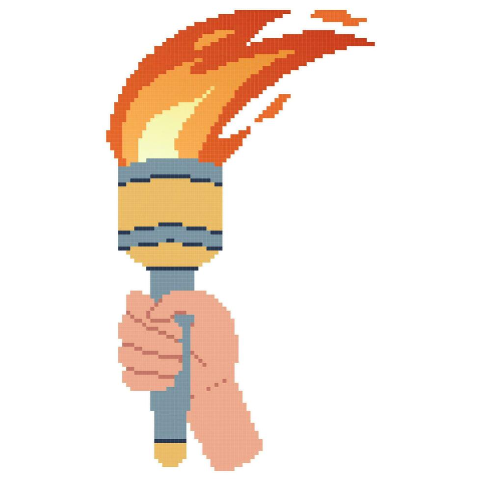 pixel art main en portant une torche. sport symbole, plat vecteur illustration conception.