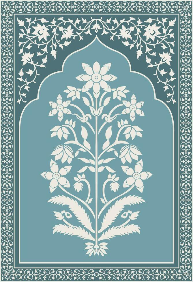 traditionnel Indien fleur motif. Mughal main tiré Mughal mur peintures. Mughal illustration pour mur peinture. botanique floral ethnique motif. vecteur