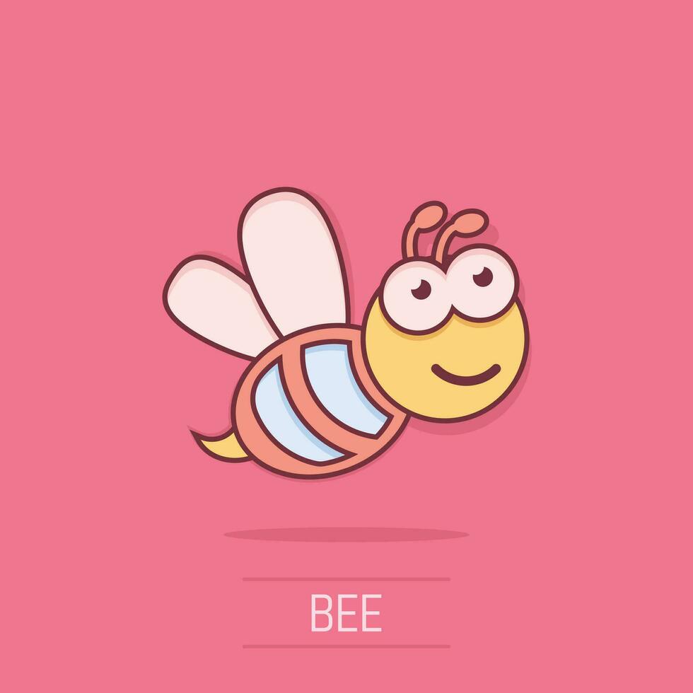 icône d'abeille de dessin animé de vecteur dans le style comique. pictogramme d'illustration de concept d'insecte de guêpe. concept d'effet d'éclaboussure d'entreprise d'abeille.