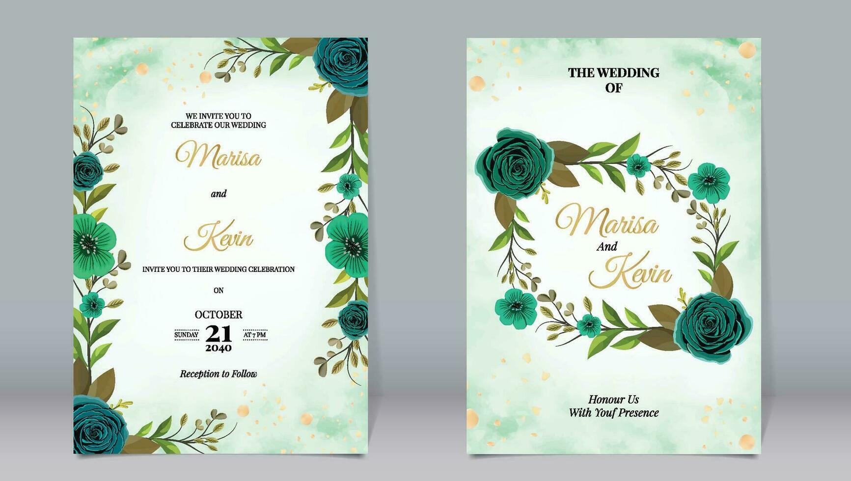 luxe mariage invitation vert Rose fleurs et feuilles avec aquarelle vecteur