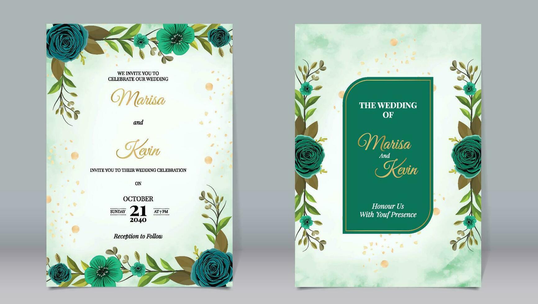 luxe mariage invitation vert Rose fleurs et feuilles avec aquarelle vecteur