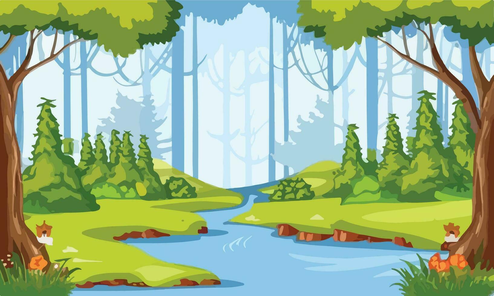paysage forestier naturel à la scène de jour avec longue rivière vecteur