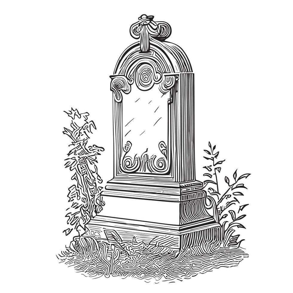 pierre tombale rétro esquisser main tiré dans griffonnage style vecteur illustration