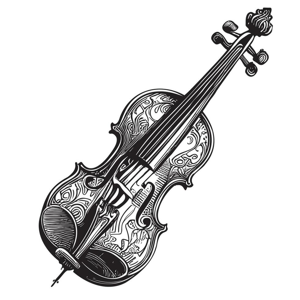 violon rétro musical instrument main tiré esquisser vecteur illustration