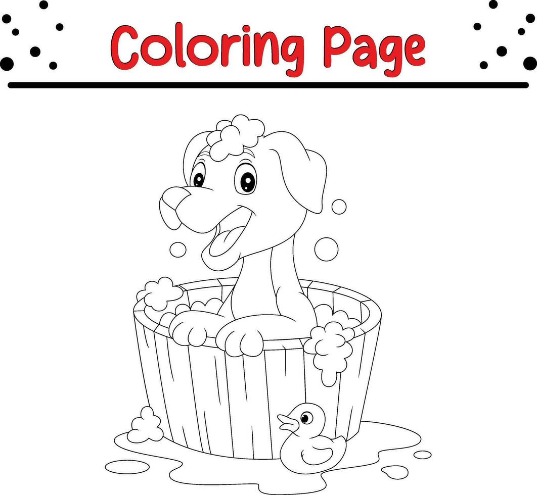 coloration page chien ayant une baignoire vecteur