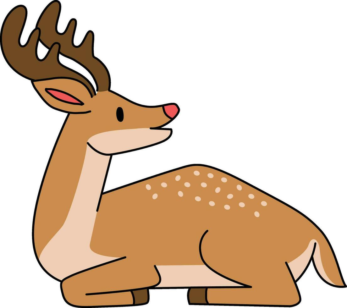 mignonne renne dessin animé allonger bas, célébrer Noël et Nouveau an. orné avec renne décorations, le renne est ayant amusement pendant le de fête Noël saison. vecteur