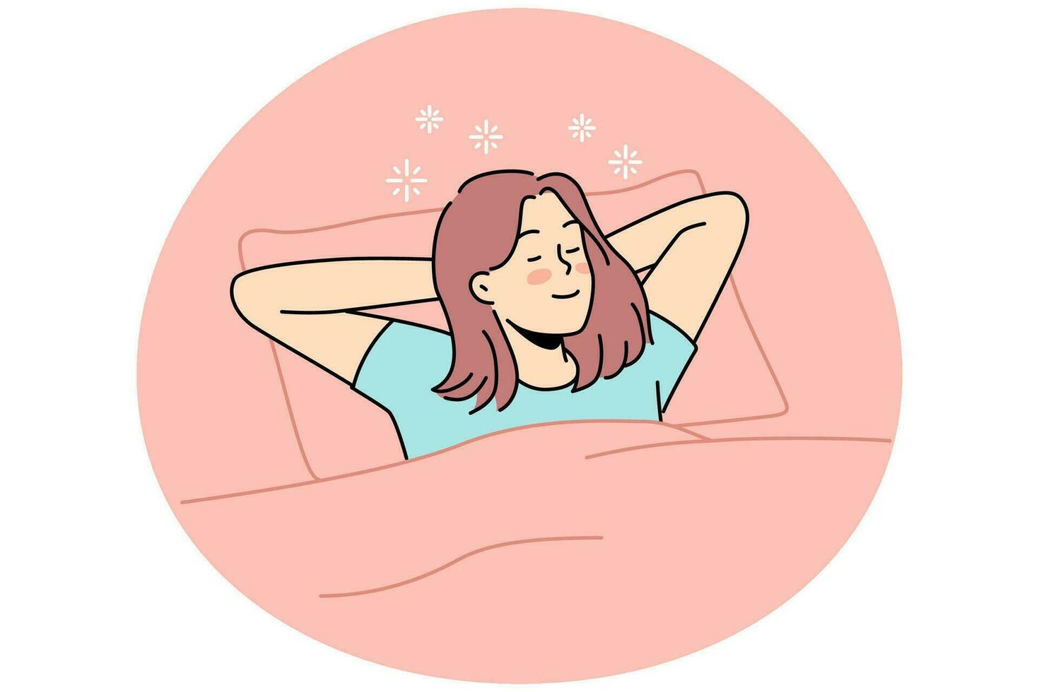 heureuse jeune femme allongée dans son lit en train de dormir. une fille souriante se détend dans la chambre à rêver ou à faire la sieste. détente et confort. illustration vectorielle. vecteur