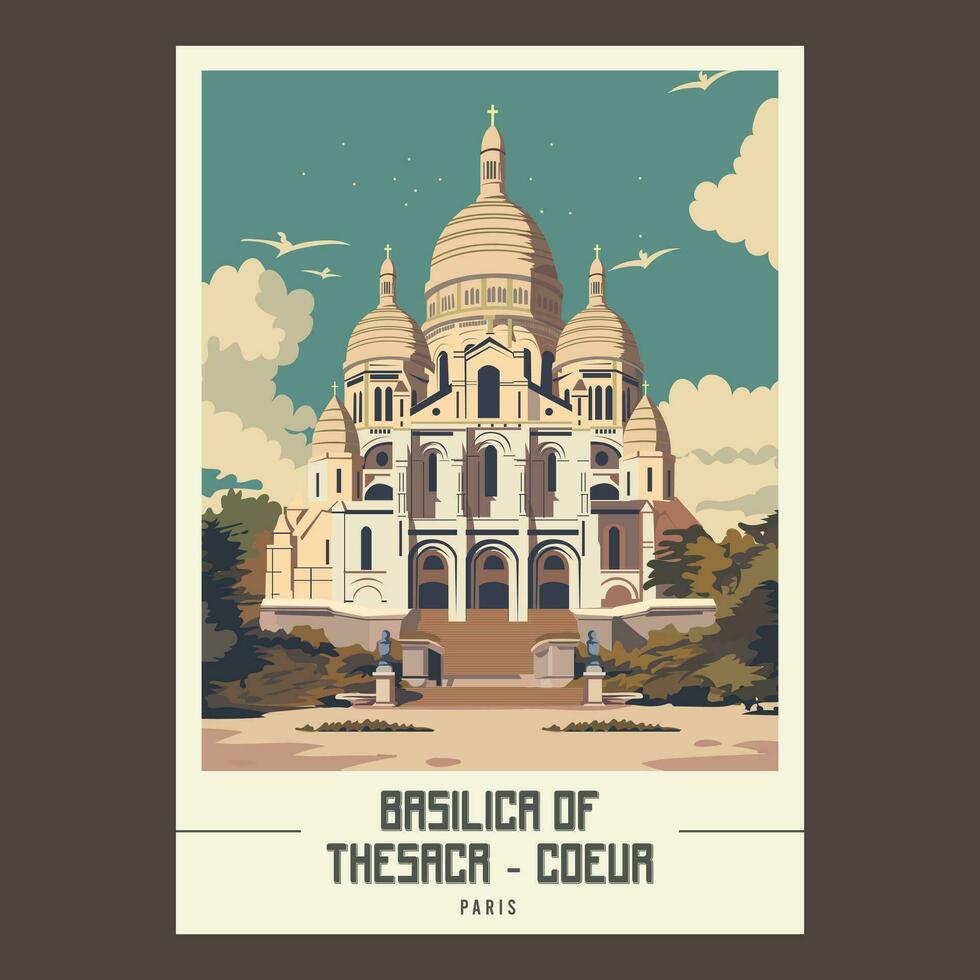 Voyage affiche de le Basilique de le sacré cœur de Paris vecteur