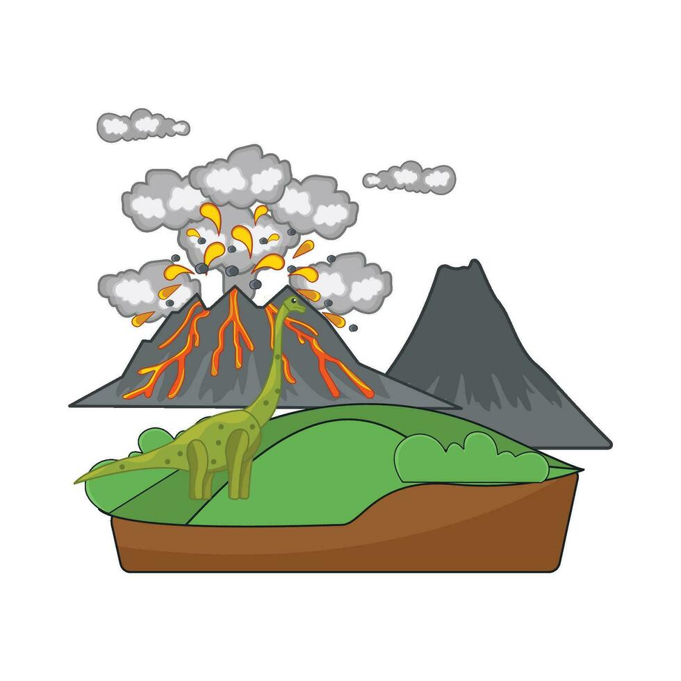 volcan avec dinosaure dans Montagne illustration vecteur