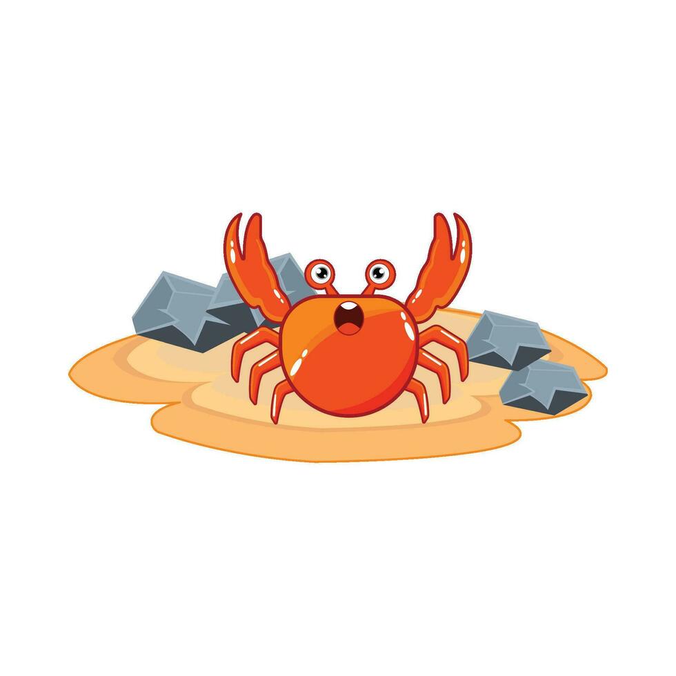 Crabe personnage avec pierre dans plage illustration vecteur