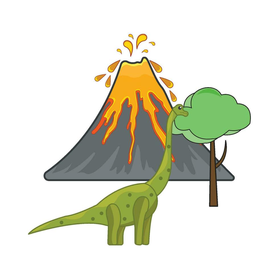 volcan avec dinosaure dans Montagne illustration vecteur