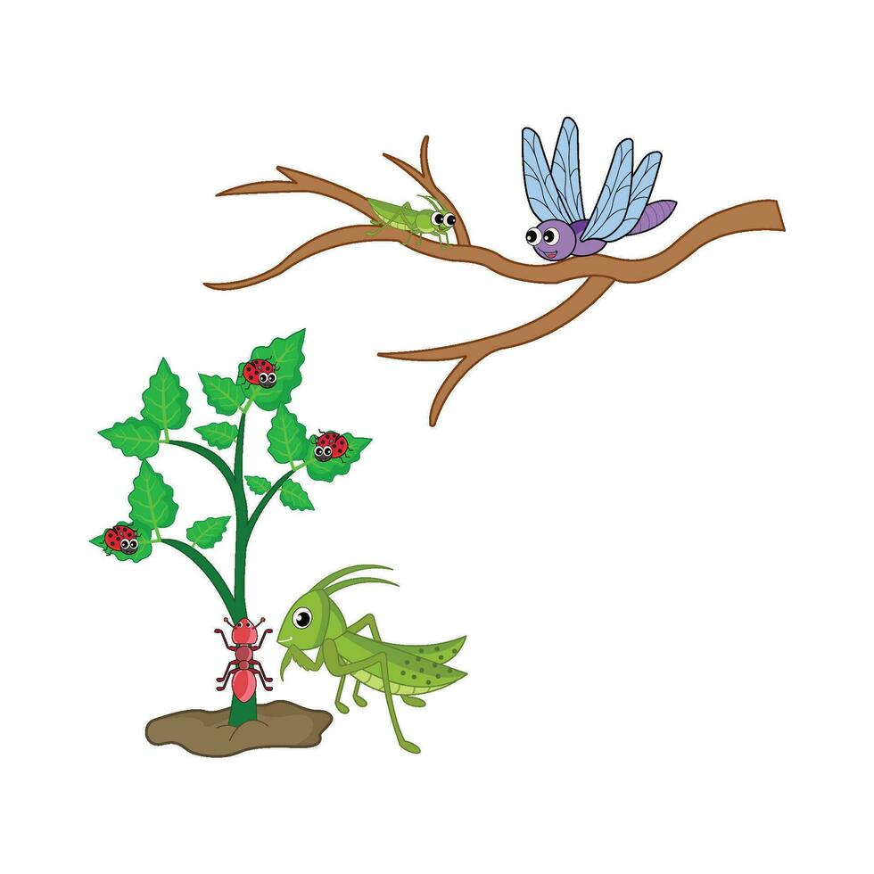 insecte dans plante avec arbre tronc illustration vecteur