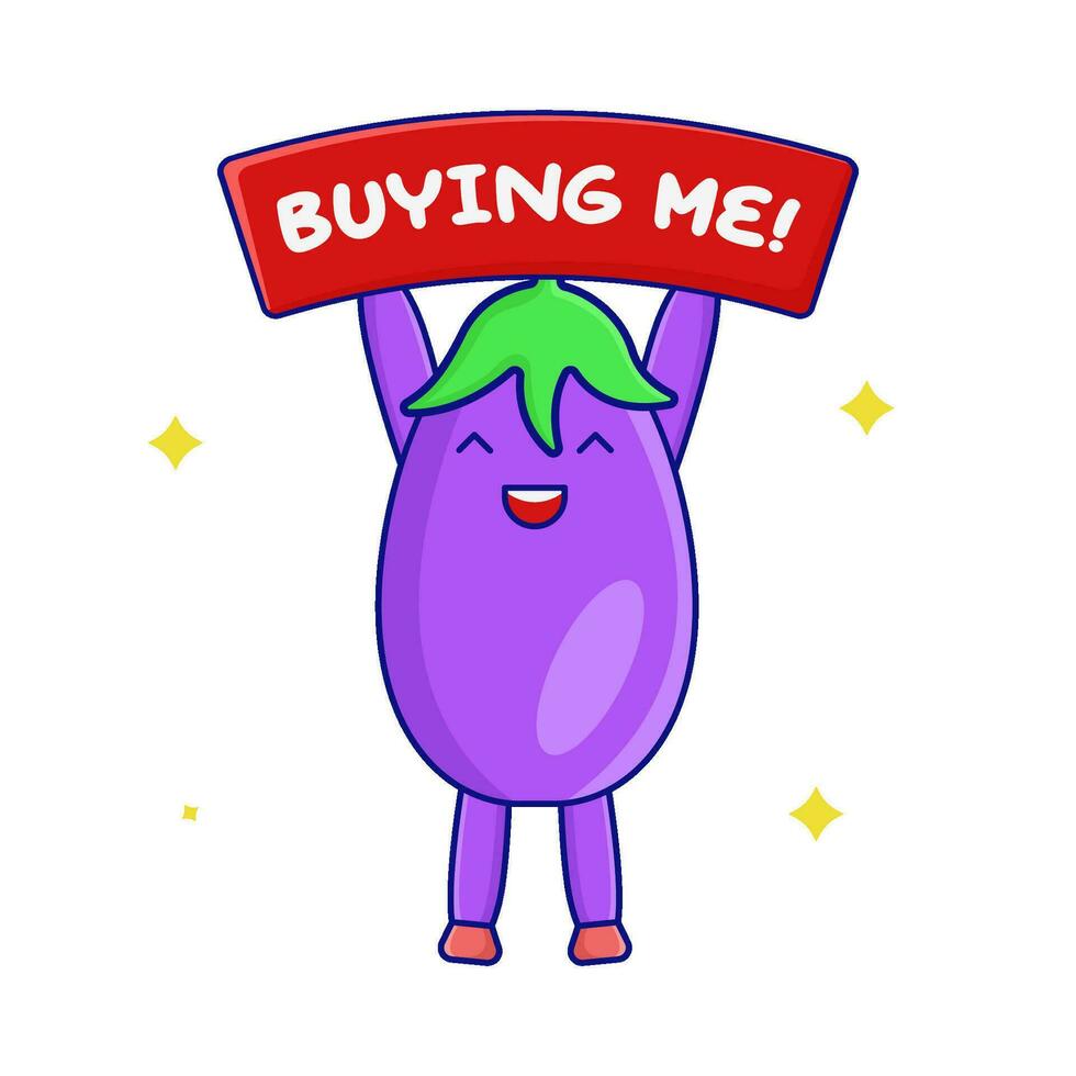 aubergine personnage avec achat moi dans bannière illustration vecteur