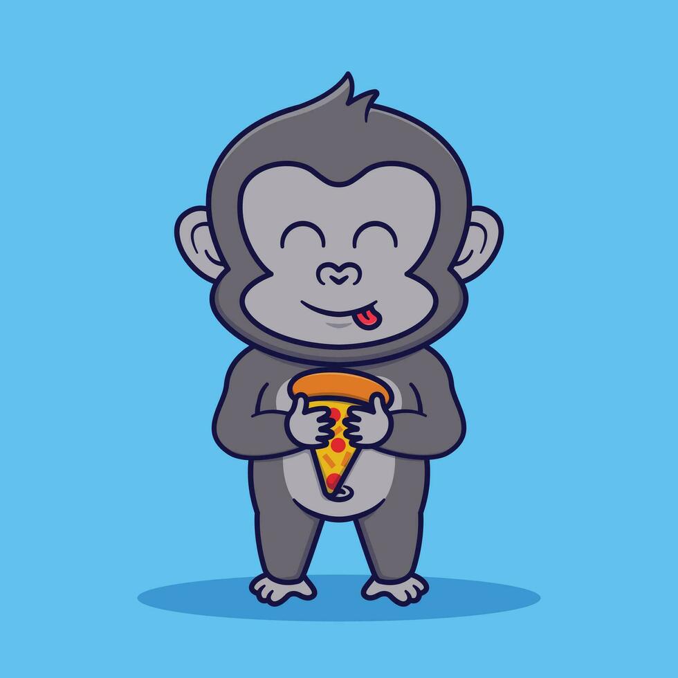mignonne gorille en portant Pizza vecteur dessin animé illustration