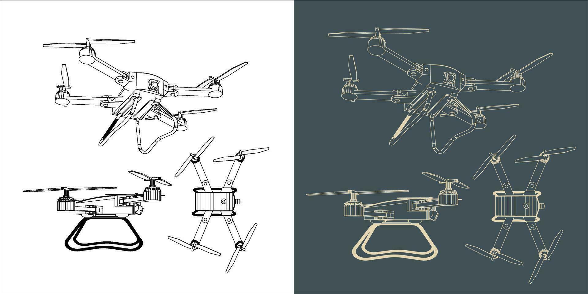 vecteur drone ou quadcopter ligne filaire plan