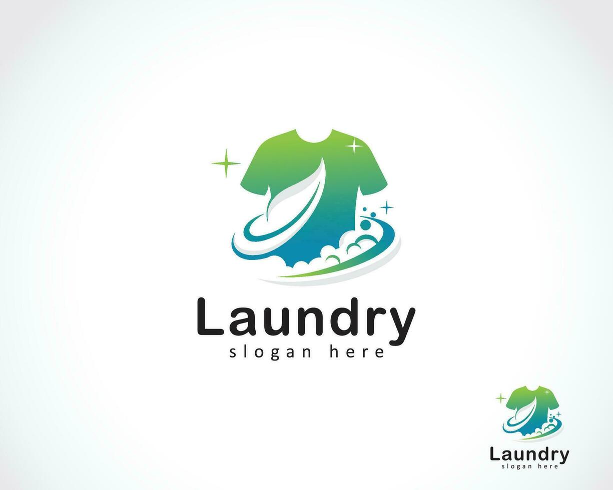 blanchisserie logo Créatif la nature laisser nettoyer laver vêtements conception concept vecteur