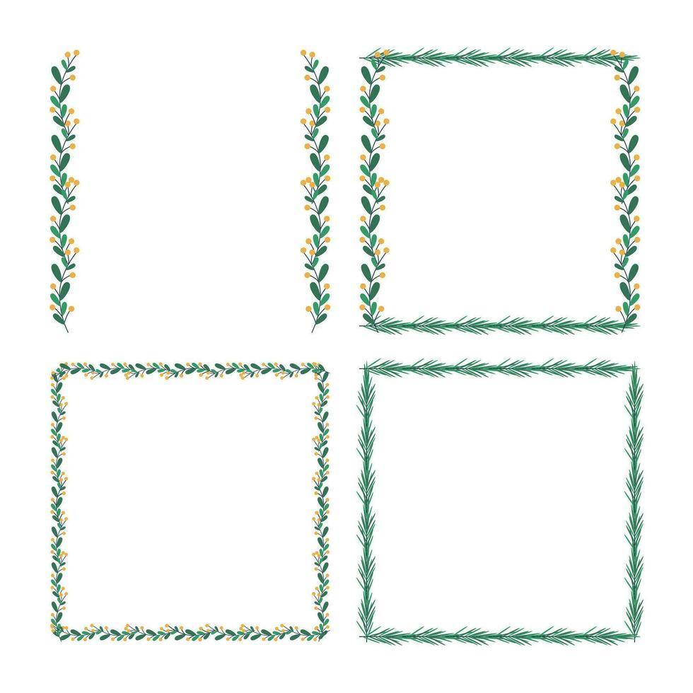 ensemble de Noël Cadre avec arbre branche et Jaune baies, feuilles. vecteur