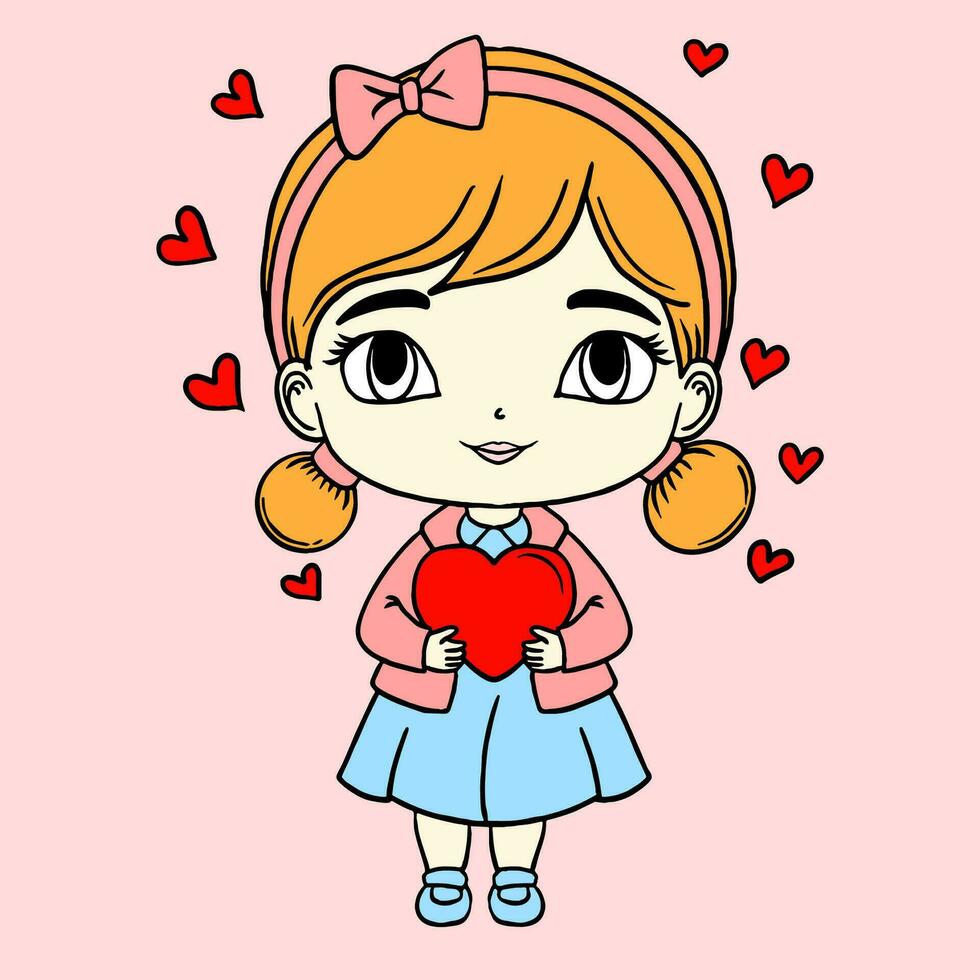 illustration de mignonne personnage en portant une cœur, personnage illustration pour la Saint-Valentin jour, plat conception style vecteur