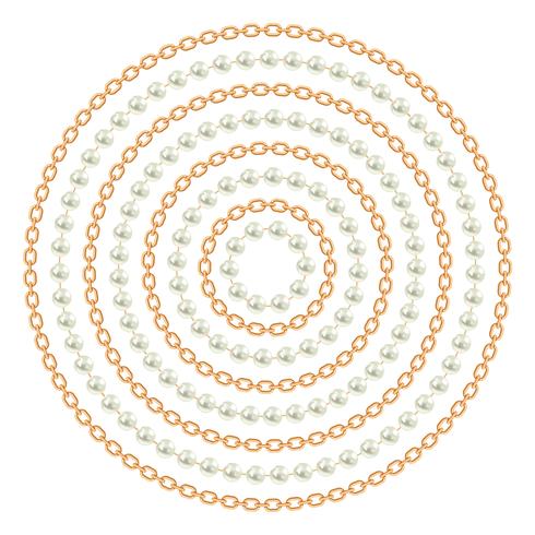 Motif rond fait avec des chaînes et des perles d&#39;or. Sur blanc Illustration vectorielle vecteur