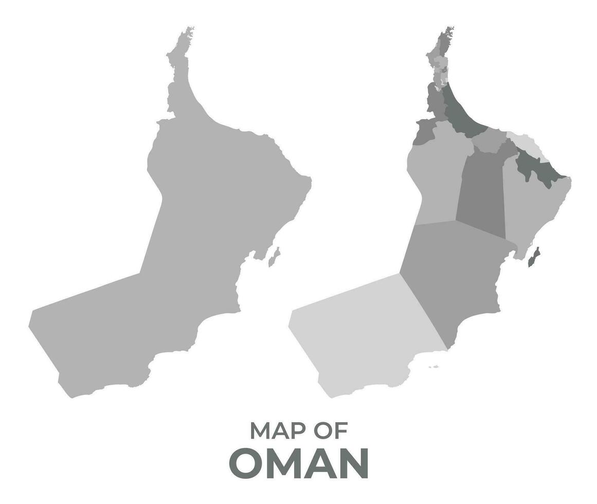 niveaux de gris vecteur carte de Oman avec Régions et Facile plat illustration