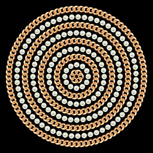 Motif rond fait avec des chaînes et des perles d&#39;or. Sur le noir. Illustration vectorielle vecteur