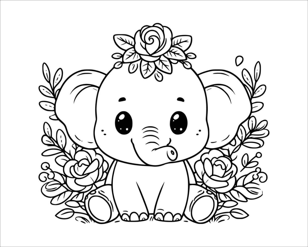 mignonne dessin animé personnage de l'éléphant pour coloration livre sans pour autant couleur, ligne art. imprimable conception. isolé blanc Contexte vecteur