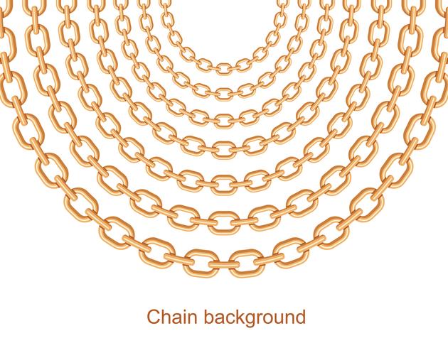 Fond avec des chaînes de collier en métal doré. Sur blanc vecteur