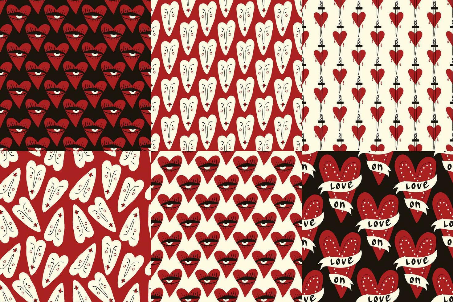 rouge et noir la Saint-Valentin journée l'amour motifs avec cœurs vecteur