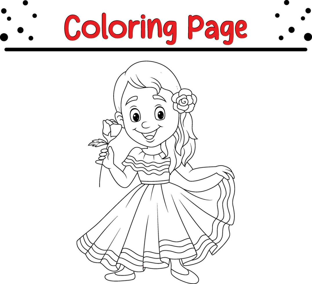 coloration page fille dansant vecteur