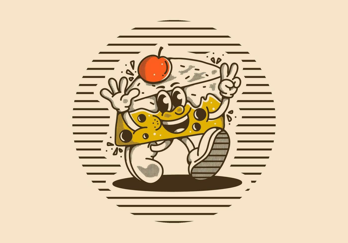 mascotte personnage illustration de en marchant cheesecake vecteur
