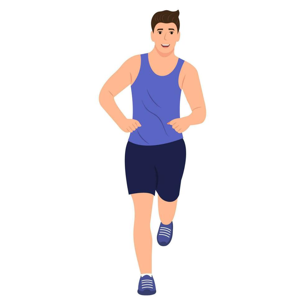 aptitude et en bonne santé mode de vie concept.heureux homme fonctionnement Extérieur. sport activité, en bonne santé mode de vie. plat vecteur dessin animé illustration Jeune homme dans sport