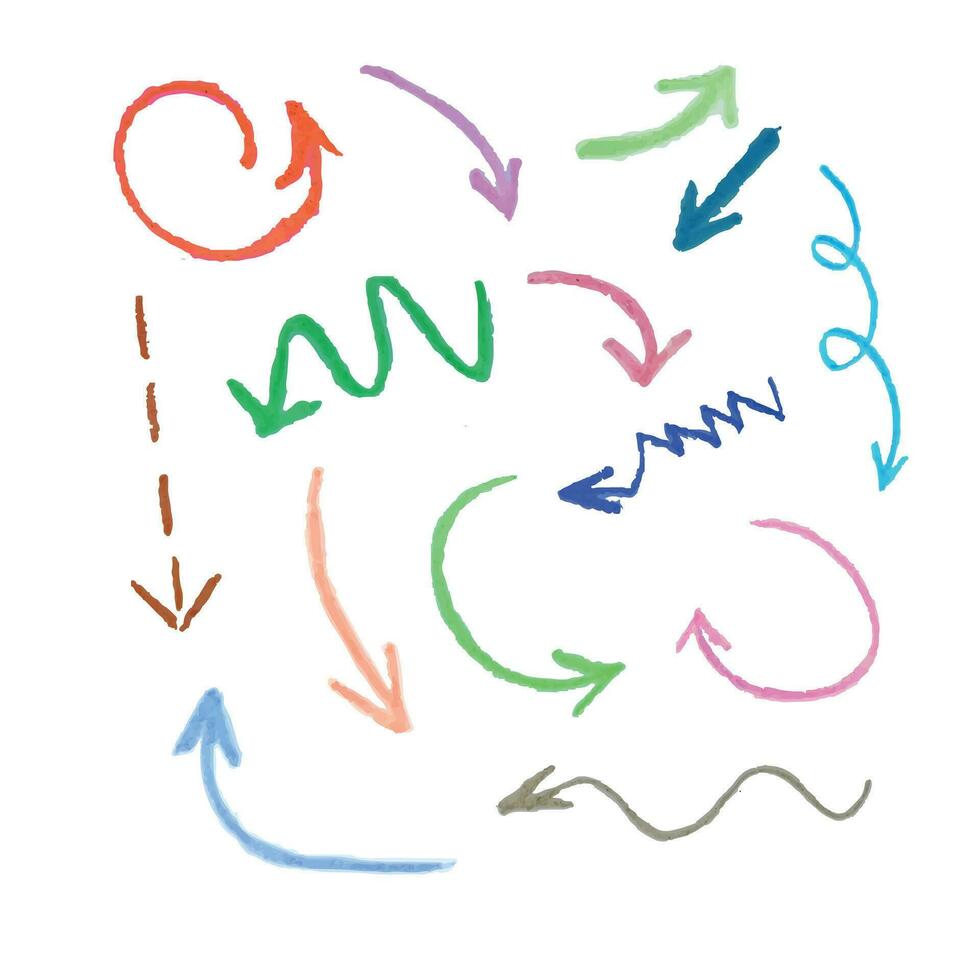 flèches tiré avec des crayons par main. flèches griffonnage. vecteur