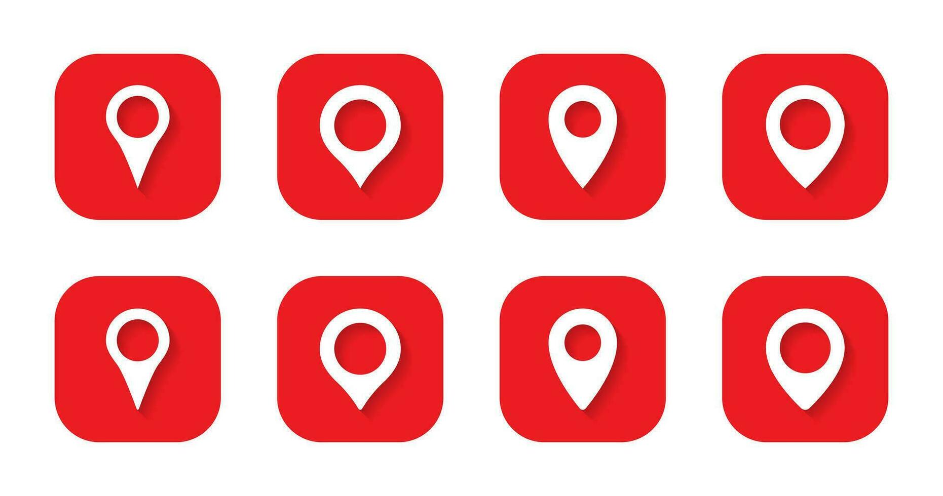 emplacement marqueur icône ensemble dans rouge carré. carte épingle symbole vecteur