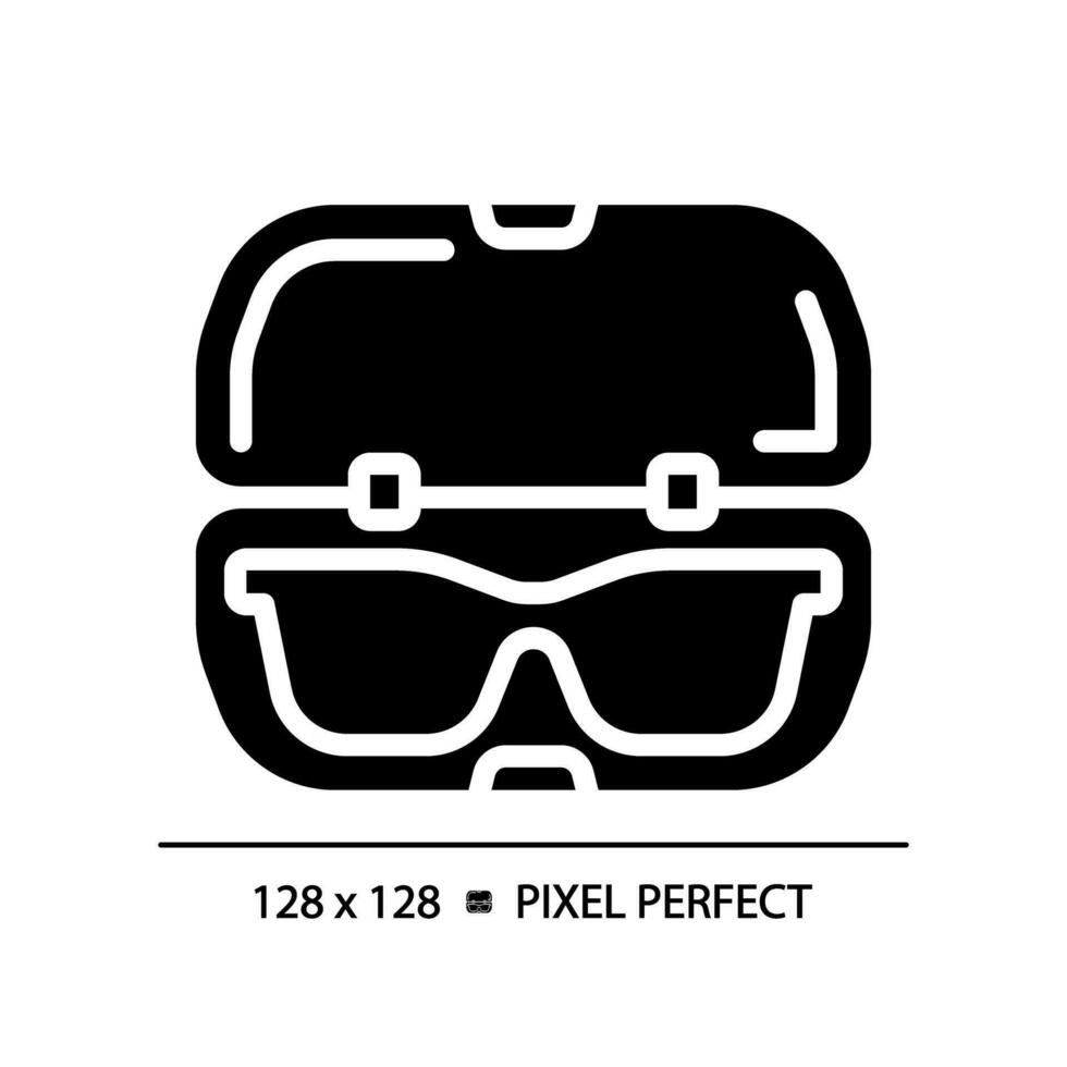 2d pixel parfait glyphe style lunettes Cas icône, isolé Facile vecteur, silhouette illustration représentant œil se soucier. vecteur