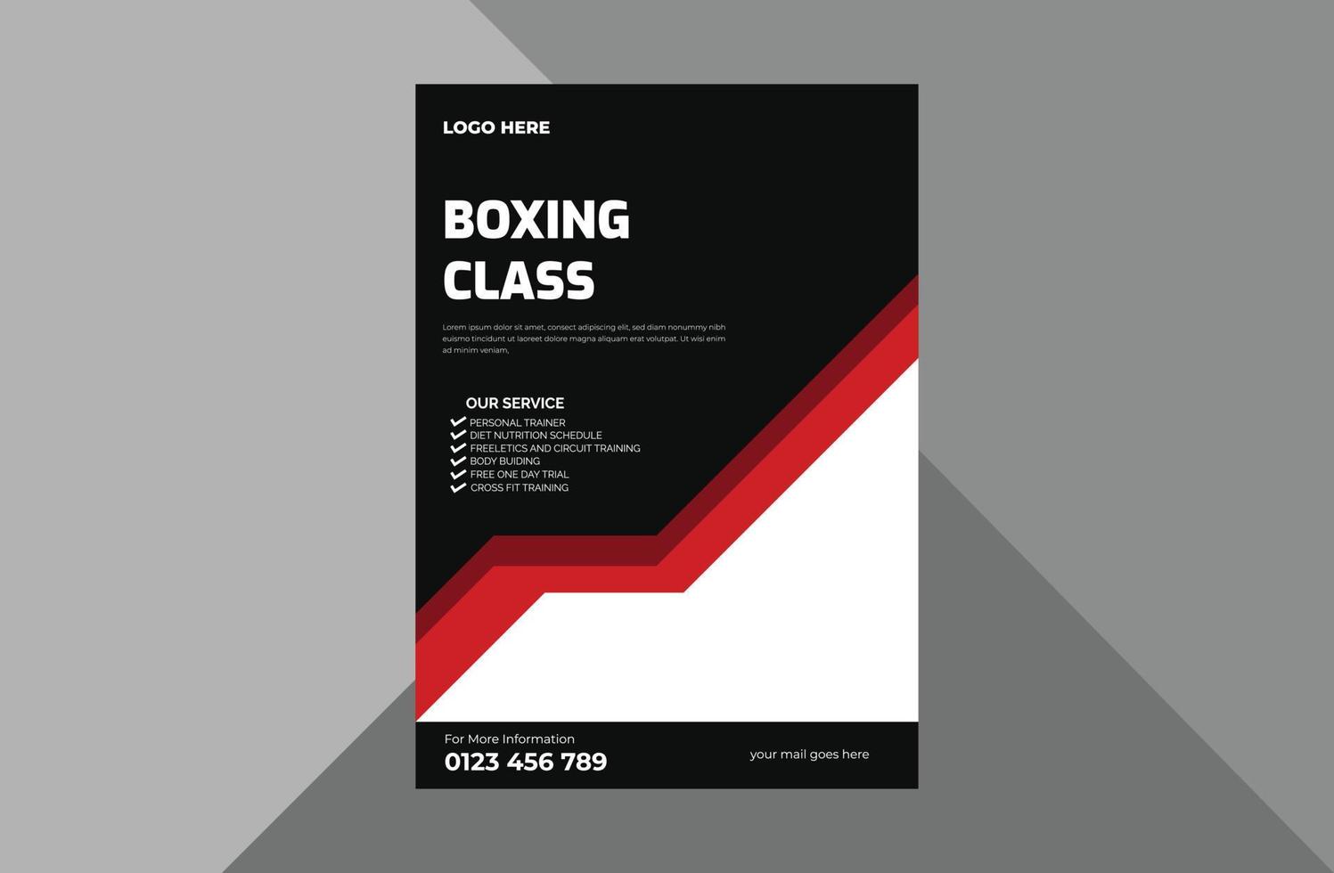 modèle de conception de flyer école de boxe. conception de dépliants d'affiches de sport de boxe. modèle a4, conception de brochure, couverture, dépliant, affiche, prêt à imprimer vecteur