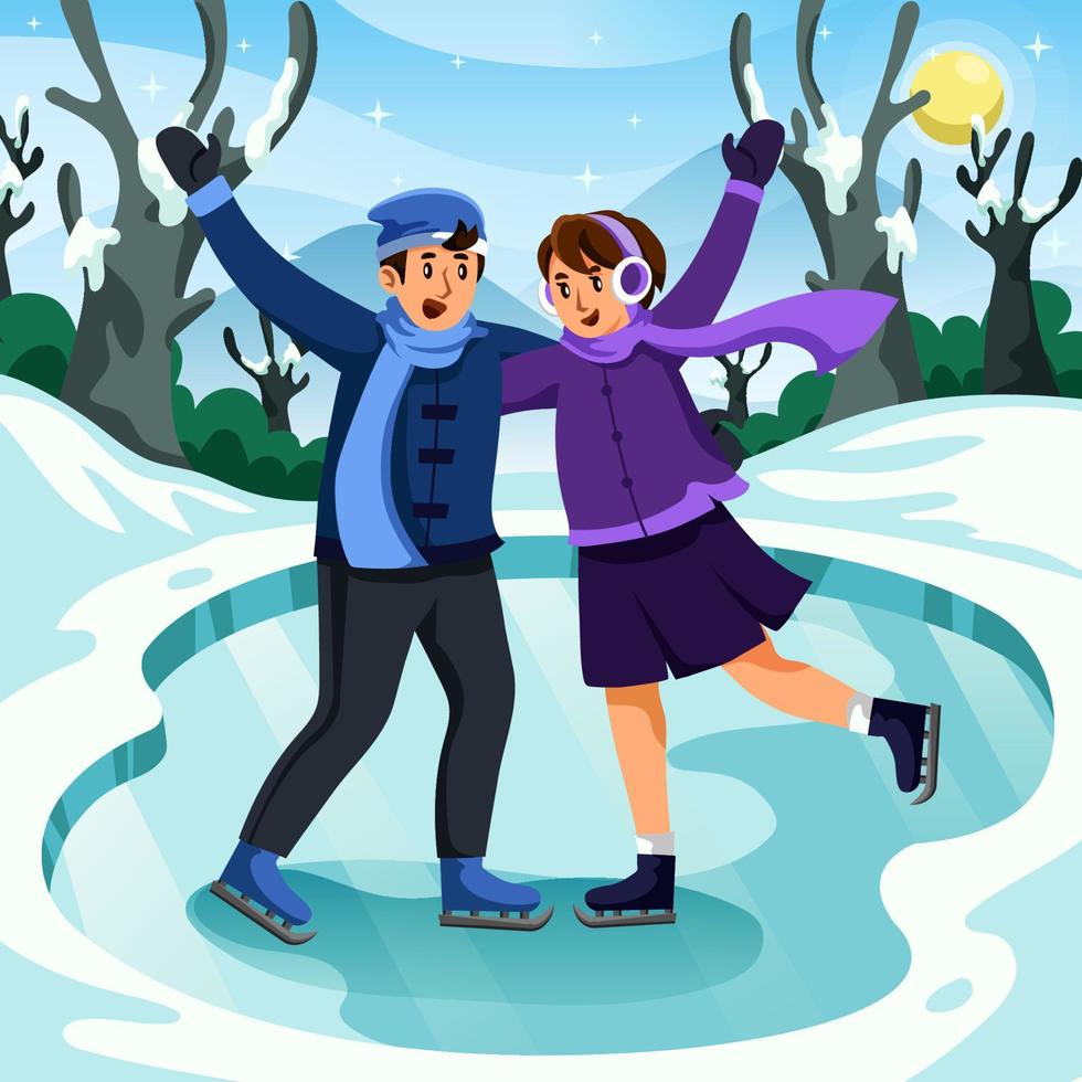 couple heureux, patinage sur glace vecteur