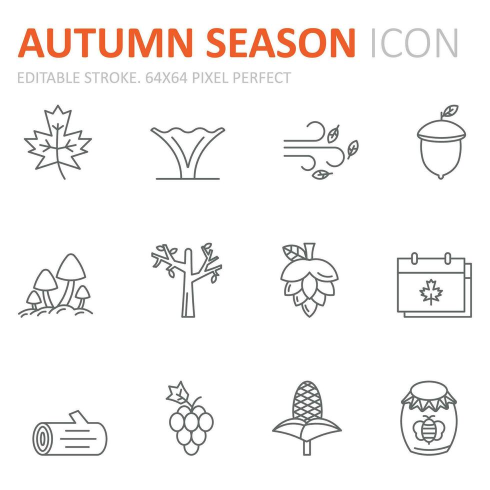 collection de l'automne saison en relation ligne Icônes. 64x64 pixel parfait. modifiable accident vasculaire cérébral vecteur