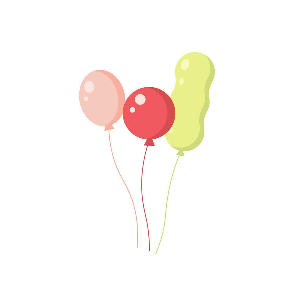 des ballons dans dessin animé plat style pour célébrer et carnaval. des ballons pour anniversaires et des soirées. en volant ballon avec corde. rouge, jaune, et vert des ballons isolé sur une blanc Contexte. vecteur
