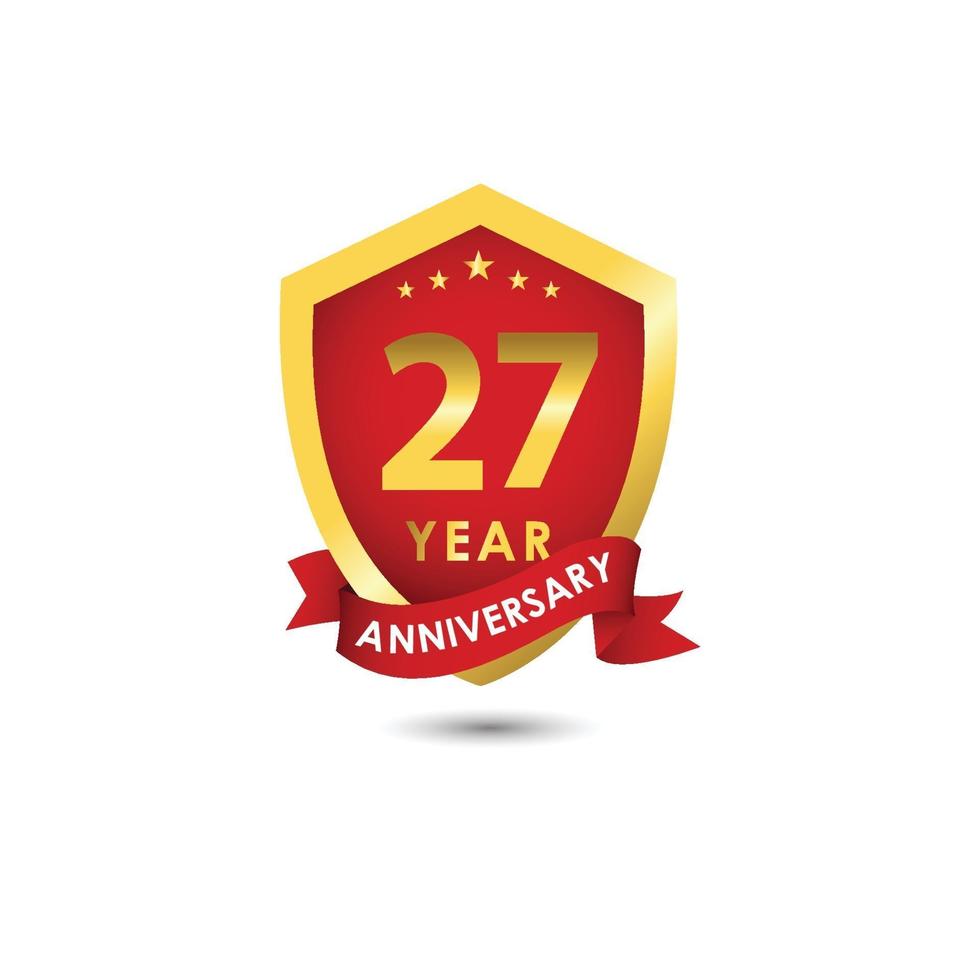 27 ans anniversaire célébration emblème rouge or vecteur modèle illustration de conception
