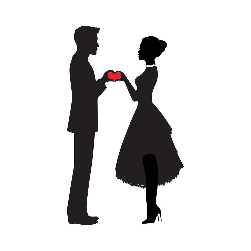 homme, femme et des gamins permanent silhouette. groupe dans formel robe. Shillouette romantique couple photo. silhouettes de personnes. vecteur